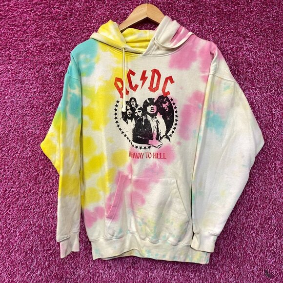 AC/DC Highway to Hell Album Rock Band Tie Dye Hoodie Large - Picture 1 of 4